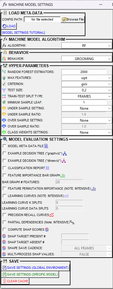 Machine learning settings