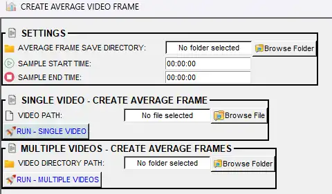 Create average frames from videos dialog