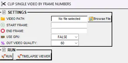Clip single video by frame numbers
