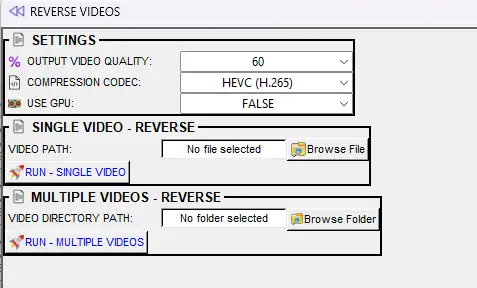 Reverse videos dialog