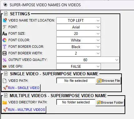 Superimpose video names dialog